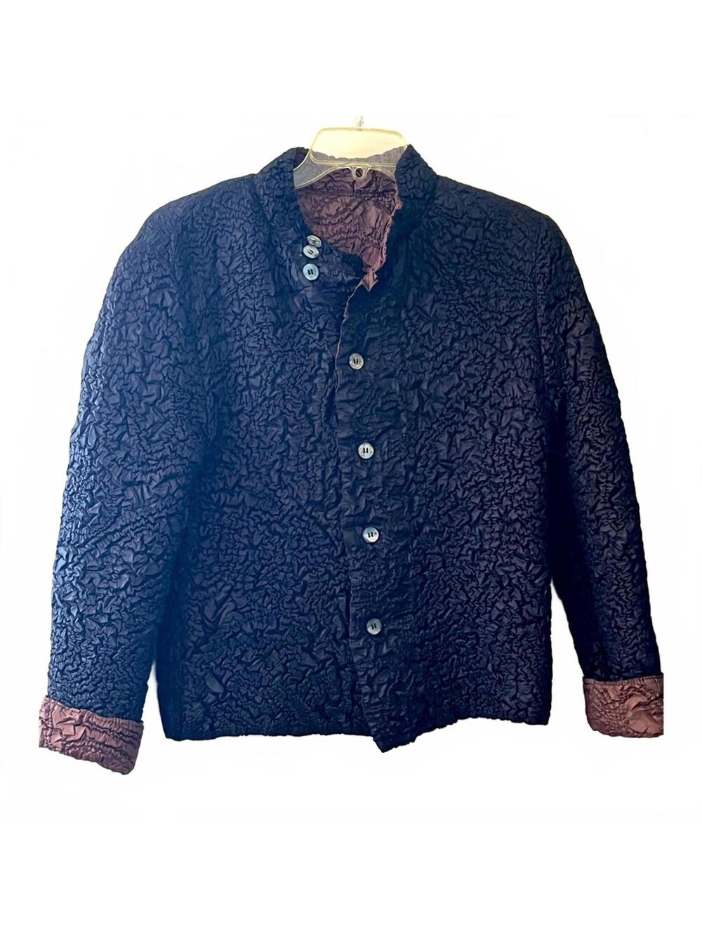 Textured Black Jacket with Brown Accents